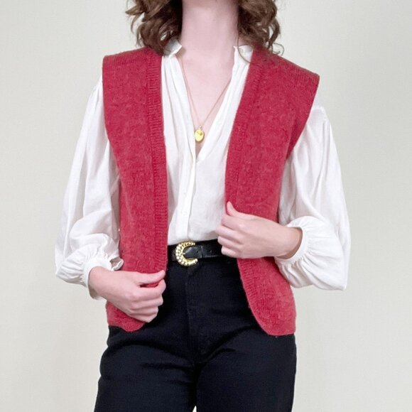 Vintage French Knit Sweater Vest Wool Open Front Wrap Parisian Cardigan 80s 90s - Picture 5 of 8